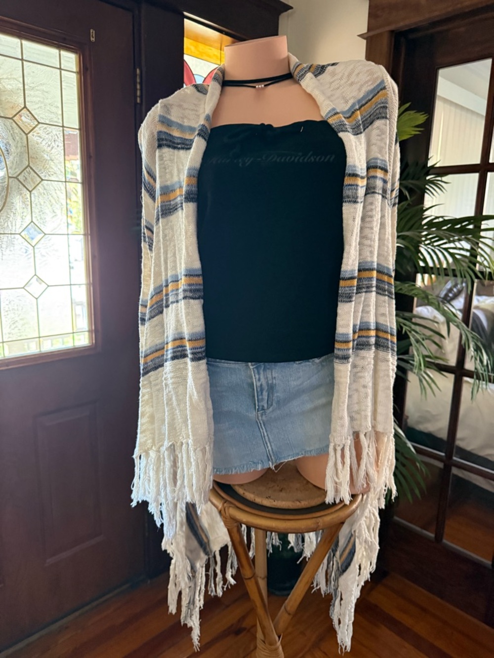 Forever 21 Cream & Nsvy fringe open knit cardi